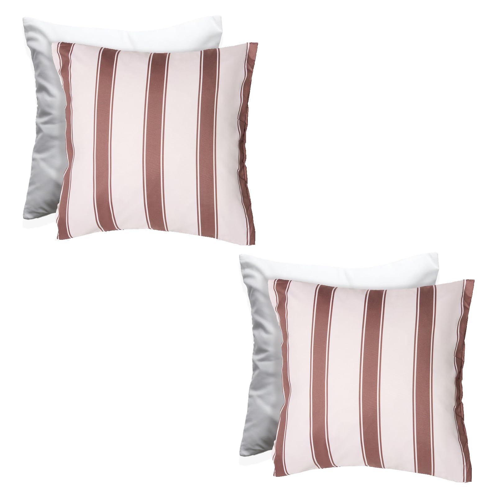 OHS Stripe Cushions with Covers Included 45 x 45cm Set of 2 Outdoor Cushions Waterproof Soft Decorative Patio Garden Cushion Home Decor Outdoor Bench Cushion with Invisible Zipper, Chocolate/Cream