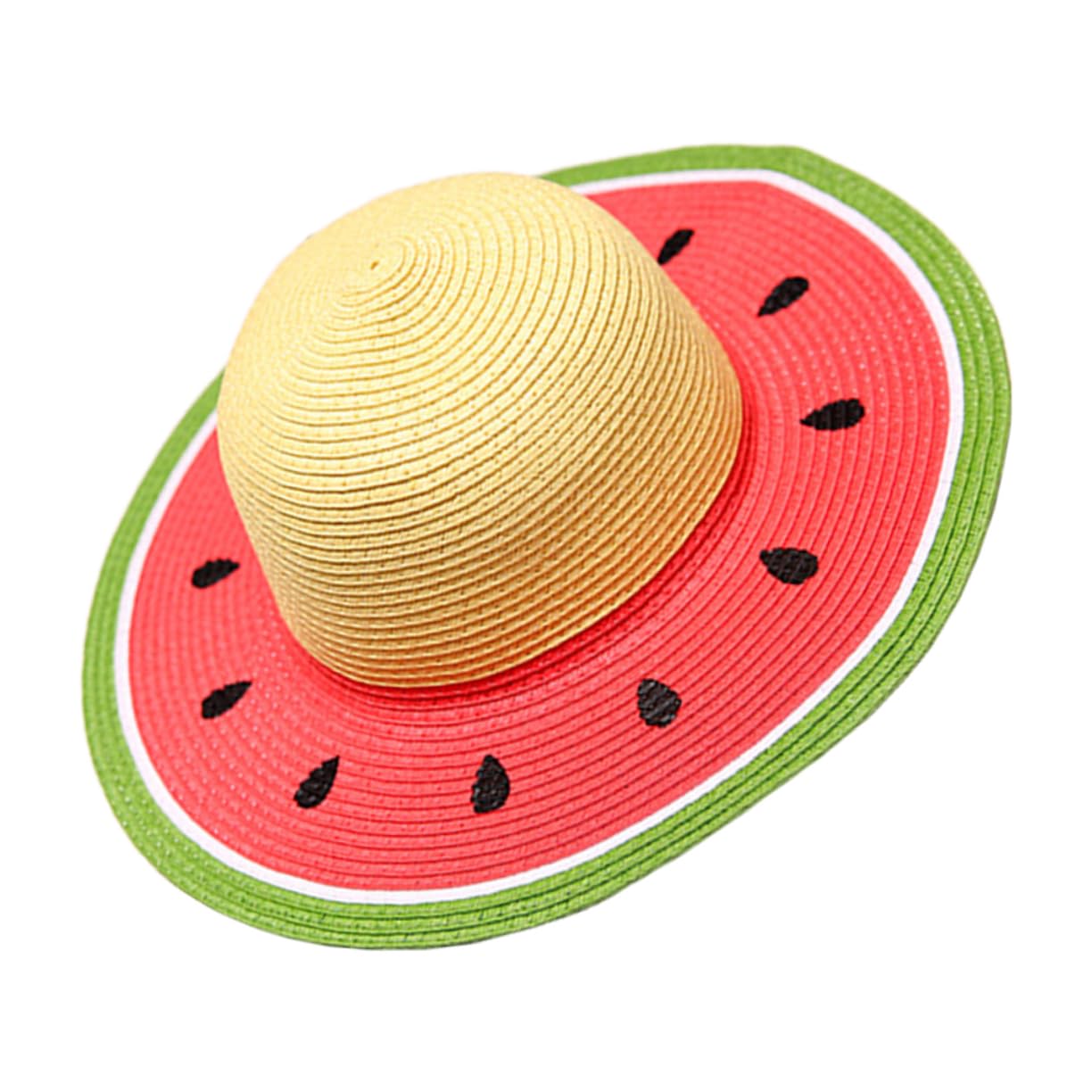 Zerodeko Sombrero de Paja de ala Ancha Diseño de Sandía para Niñas de 3 a 8 Años, Protección UV y Plegable para Verano, Playa y Camping al Aire Libre