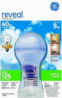 GE 63499 9-Watt 430-Lumen Covered Glass CFL Light Bulb, Reveal, 1-Pack