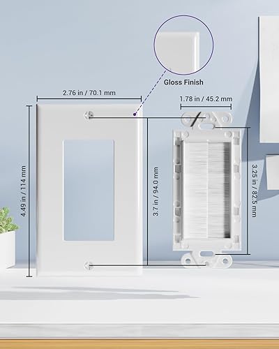 Miniatura 2 de VCE Brush - Paquete de 10 placas de pared, insertos de paso de cable para cables, correa de acceso de cable de una sola banda, enchufe de pared