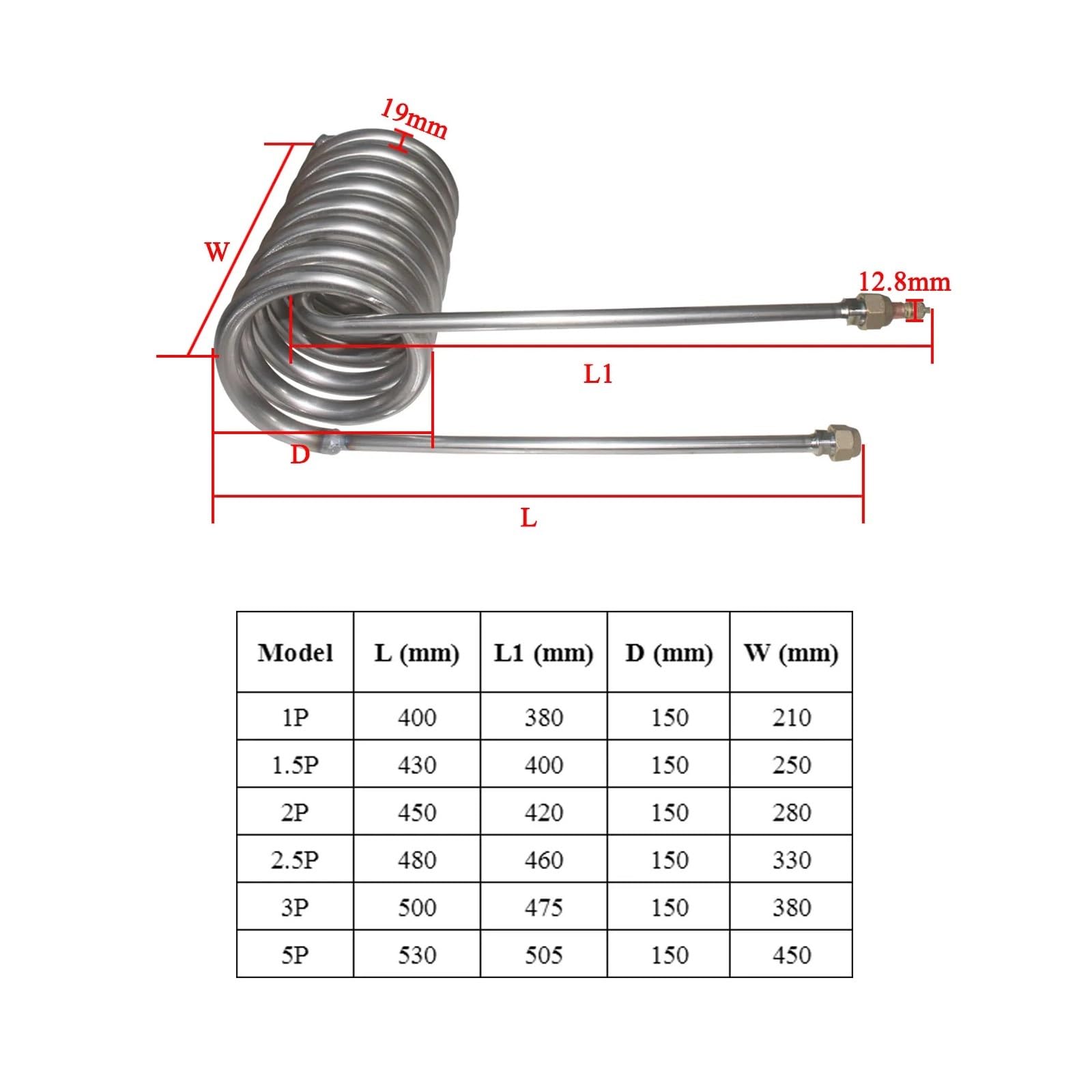 Generisch QL Supply Co Titan Rohr Spule Verdampfer 1P-2P Kühlung Titan Rohr for Aquarium Aquarium Kühler Ersatz Wärmetauscher 1PC(1P)