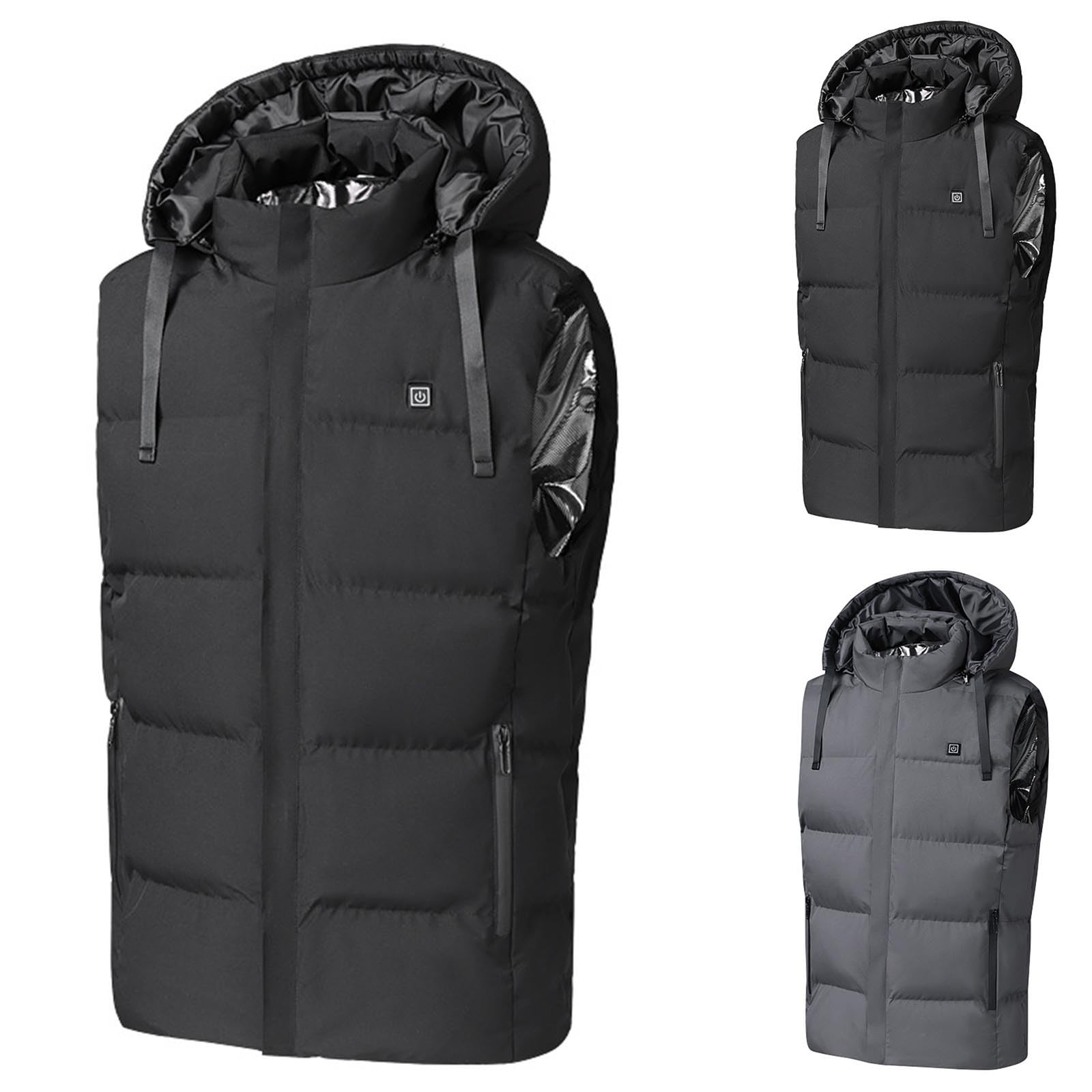 Gilet riscaldato per uomo e uomo, con cappuccio, giacca riscaldata, con cappuccio, gilet termico, con cappuccio, senza maniche, per caccia, campeggio, sci (senza batteria)