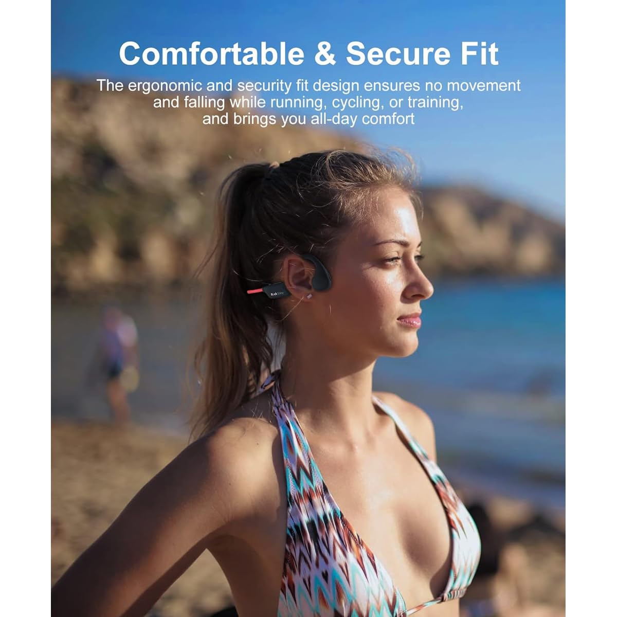 R1 - Auriculares BT Inalámbricos de Conducción, Bluetooth 5.2, Audio Hi-Fi, Resistentes al Sudor, Batería de Larga Duración, Ajuste Cómodo, Rojo