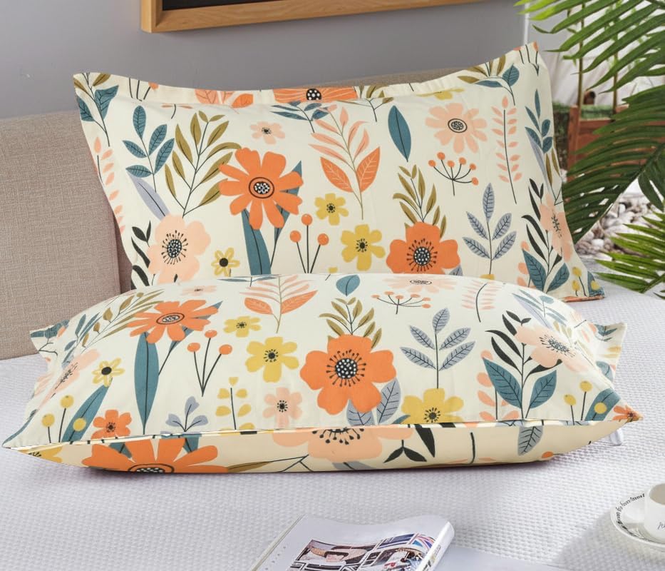 Image of Wakewell Pillow Cover Set of 2 | Standard Size | Soft & Breathable | Machine Washable | Bedroom & Living Room (Pastel Green Floral)