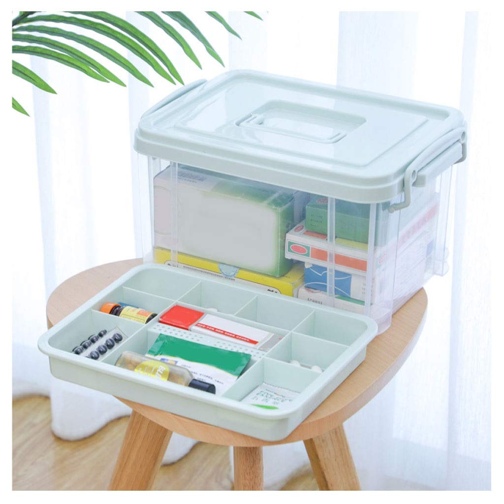 Botiquín de primeros auxilios familiar, botiquín portátil, botiquín de primeros auxilios transparente, caja de almacenamiento de medicamentos, caja de medicamentos de gran capacidad con band