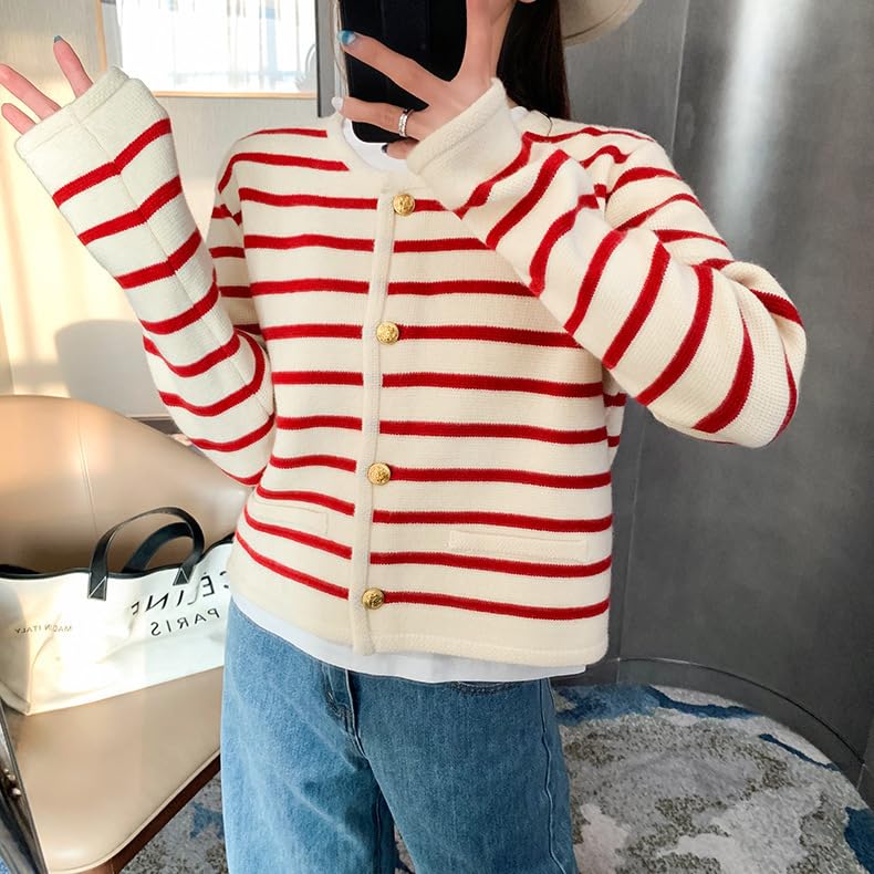 RICHTRUE Old Money Aesthetic Clothing Women Striped Cardigan Sweaters for Women Trendy Cropped Sweater2