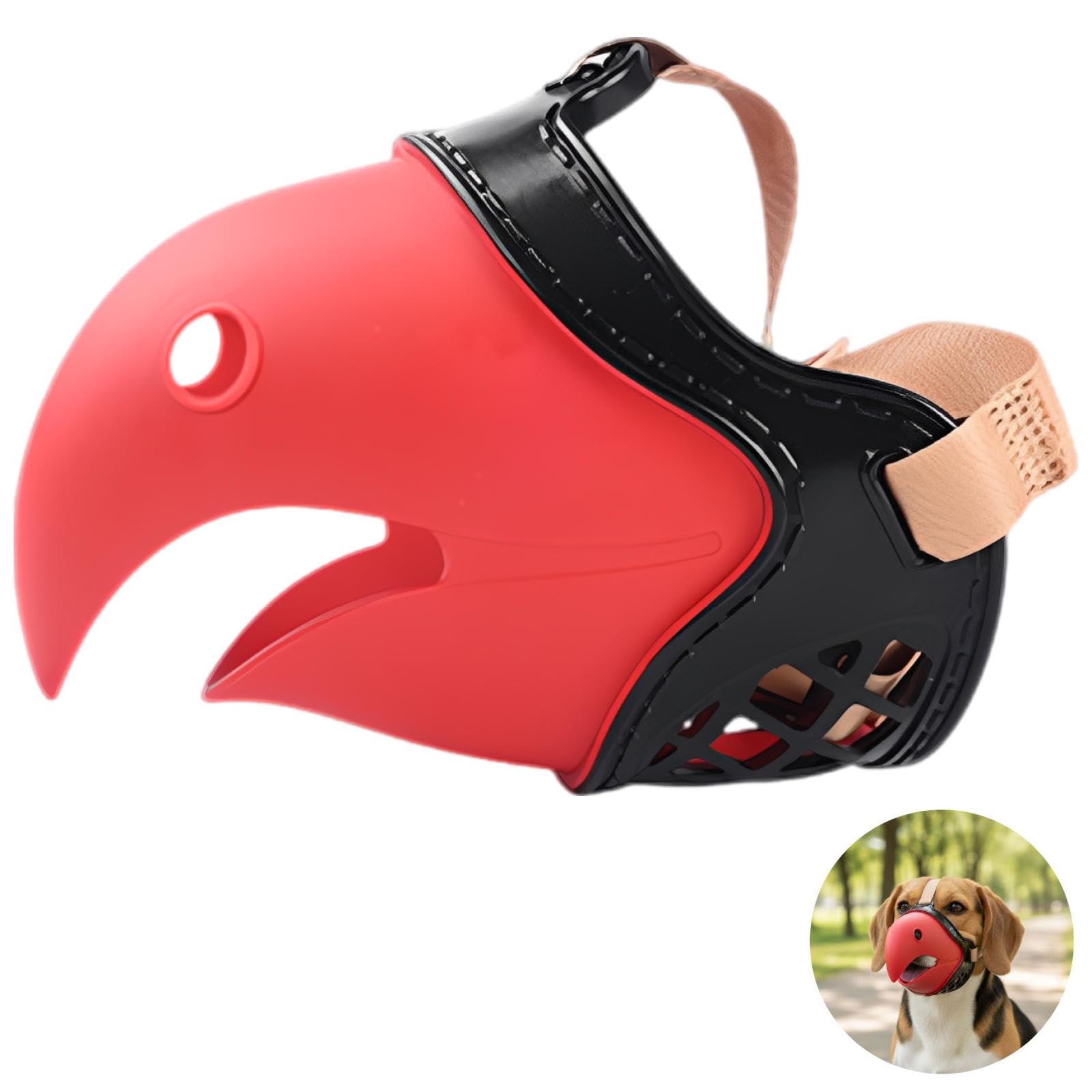 Muserolle pour Chien Taille 7, Forme Bec de Perroquet, pour Chiens de 15 à 20 kg, réglable pour Limiter mordillements et aboiements, élastomère Noir Rouge, Ouverture pour la Langue, 15,7 x 5,1 x 4,7