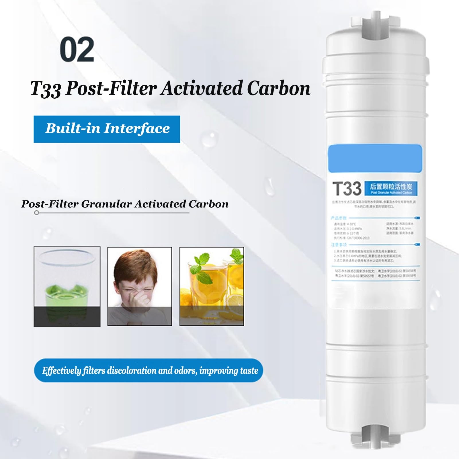 Filtr do wody T33 po filtrze węglowym, 4 sztuki wkładów wymiennych 1/4" z szybkozłączką, do systemów uzdatniania wody metodą odwróconej osmozy