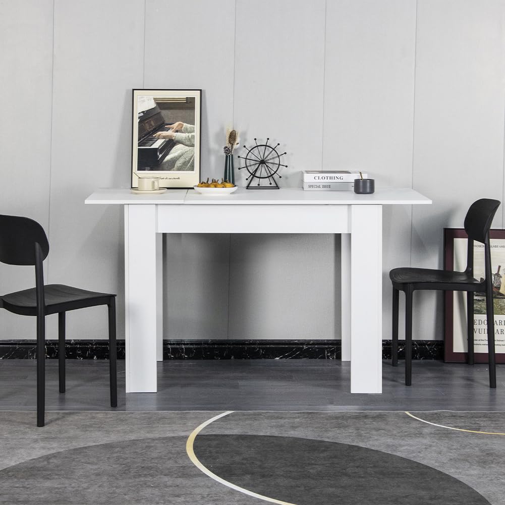 Shally Dogan Tavolo Allungabile Sala da pranzo Bianco da 110 x 70 cm a 150 x 70 cm, Design Moderno, Estensibile Salvaspazio, Ideale per Sala Pranzo, Soggiorno, Cucina, Arredamento Interno, (Bianco)
