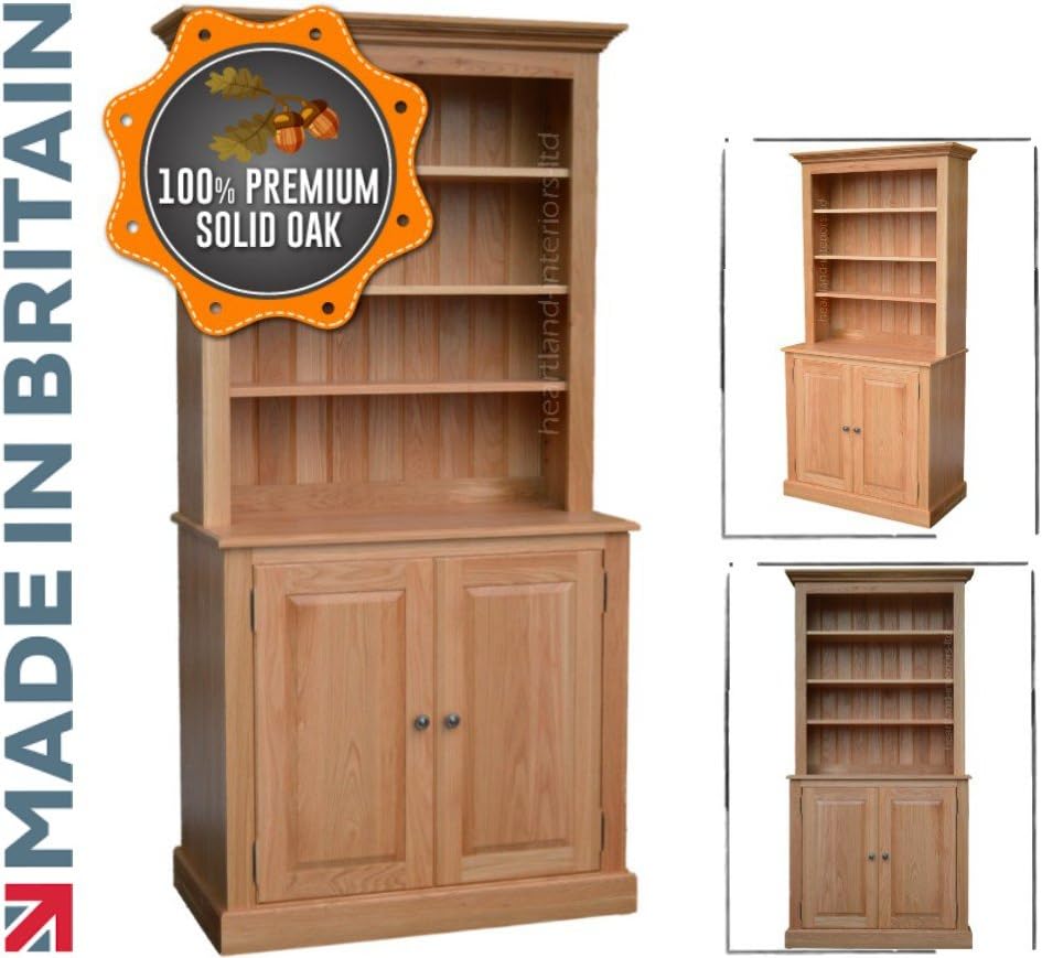 Heartland Oak 100% Solid Oak Bookcase Dresser, 3ft Wide Handcrafted Open Top Buffet Hutch Range, No flat packs, No assembly (OTD3-OK)
