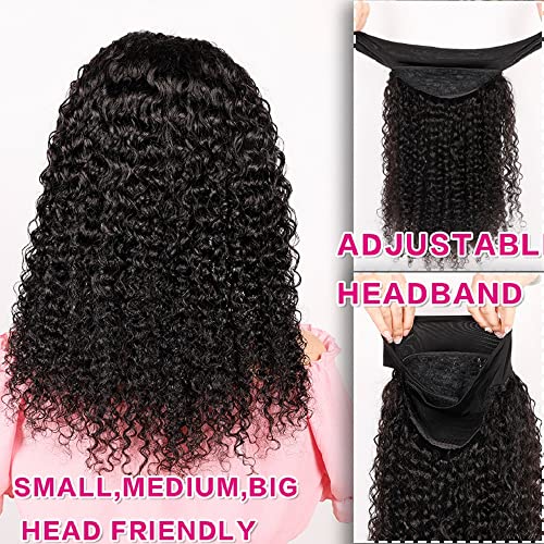 Image of Headband Wig Human Hair Kinky Curly for Black Women 24 Inch Natural Colour | Deep Curly Human Hair Wigs None Lace Front Wig,Brazilian Virgin Hair,Glueless Wear Go Beginner Friendly,Quick Install