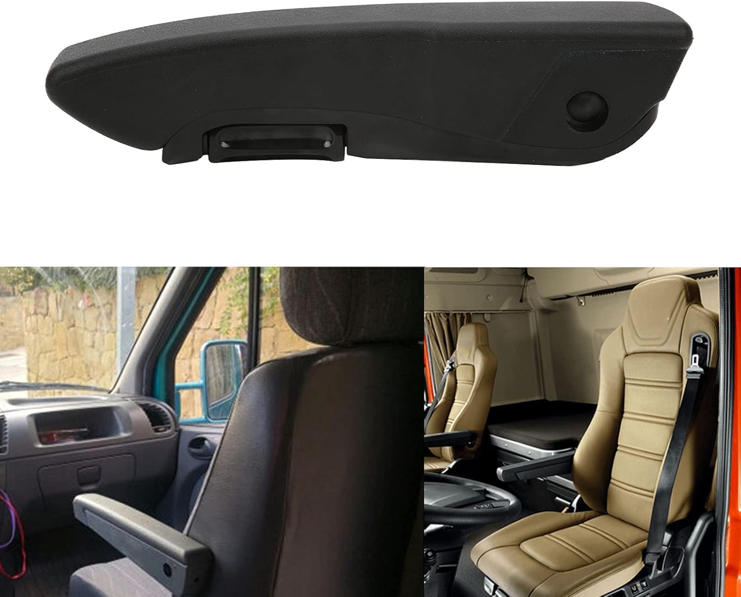 Accoudoir de Siège Avant Droit Cuir PU Noir Réglable Universel Pour Voiture Fourgon Camion Camping-car Utilitaire