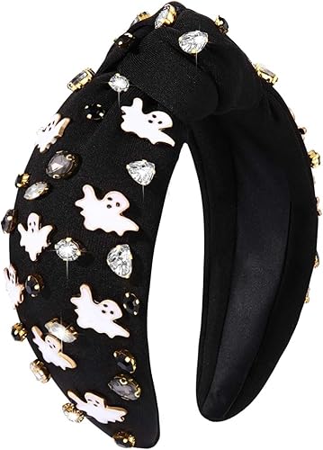 Diadema de Halloween para mujer, diadema espeluznante de calabaza fantasma, diadema con diamantes de imitación, accesorios de Halloween