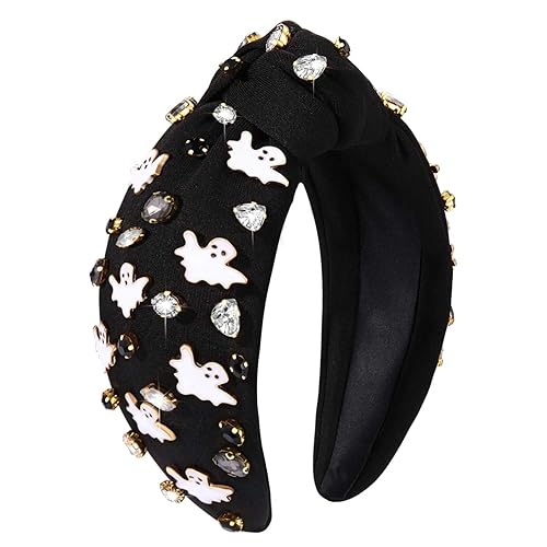 Diadema de Halloween para mujer, diadema espeluznante de calabaza, araña, fantasma, diadema con diamantes de imitación, diadema anudada de cristal