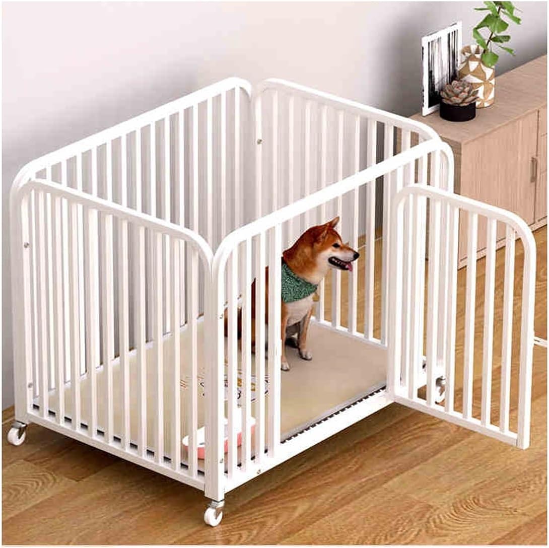 Portable Dog Playpen - Heavy Duty Lightweight Puppy Enclosure with Door - Indoor/Outdoor Pet Exercise Fence - DIY Metal Puppy Playpen for Dogs - White, Padded