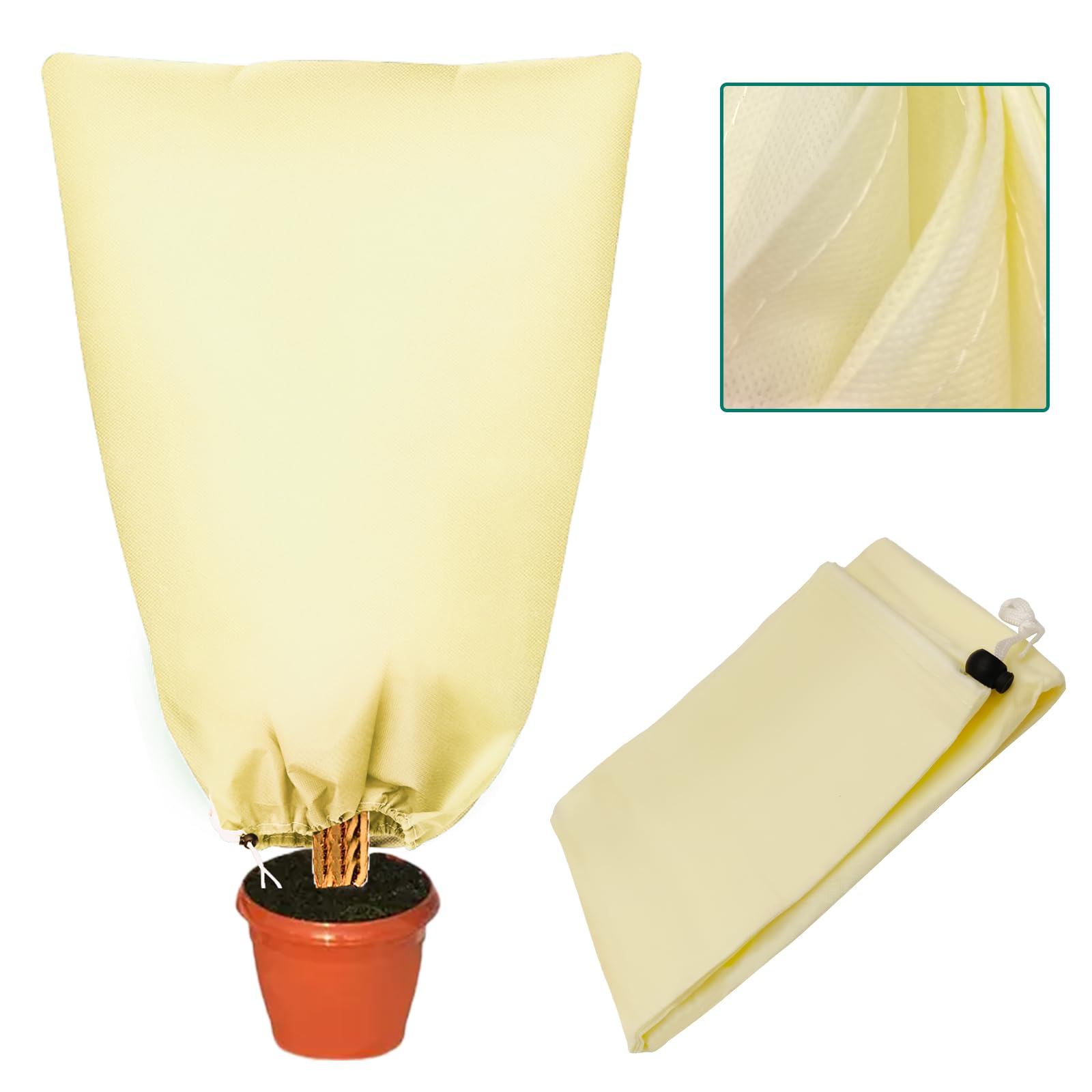 UOIENRT 5 Pack Plant Covers Freeze Protection, 24 x 31 in Plant Frost Protection Bags with Drawstring for Plants Tree from Severe Cold & Frost(Beige)