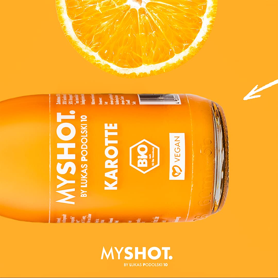 Lot de shots de carotte - pour votre beauté intérieure. Bio et végan. SANS sucre SANS additifs. 21 x 60 ml