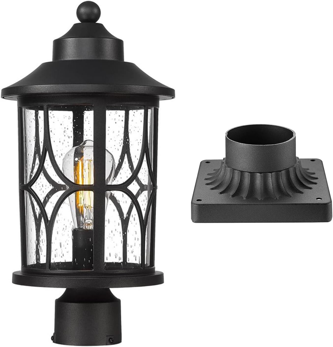 zeyu Outdoor Post Light Fixture ZX48MP BK and Exterior Post Light Base DZ1973 BK Bundle, ZX48MP