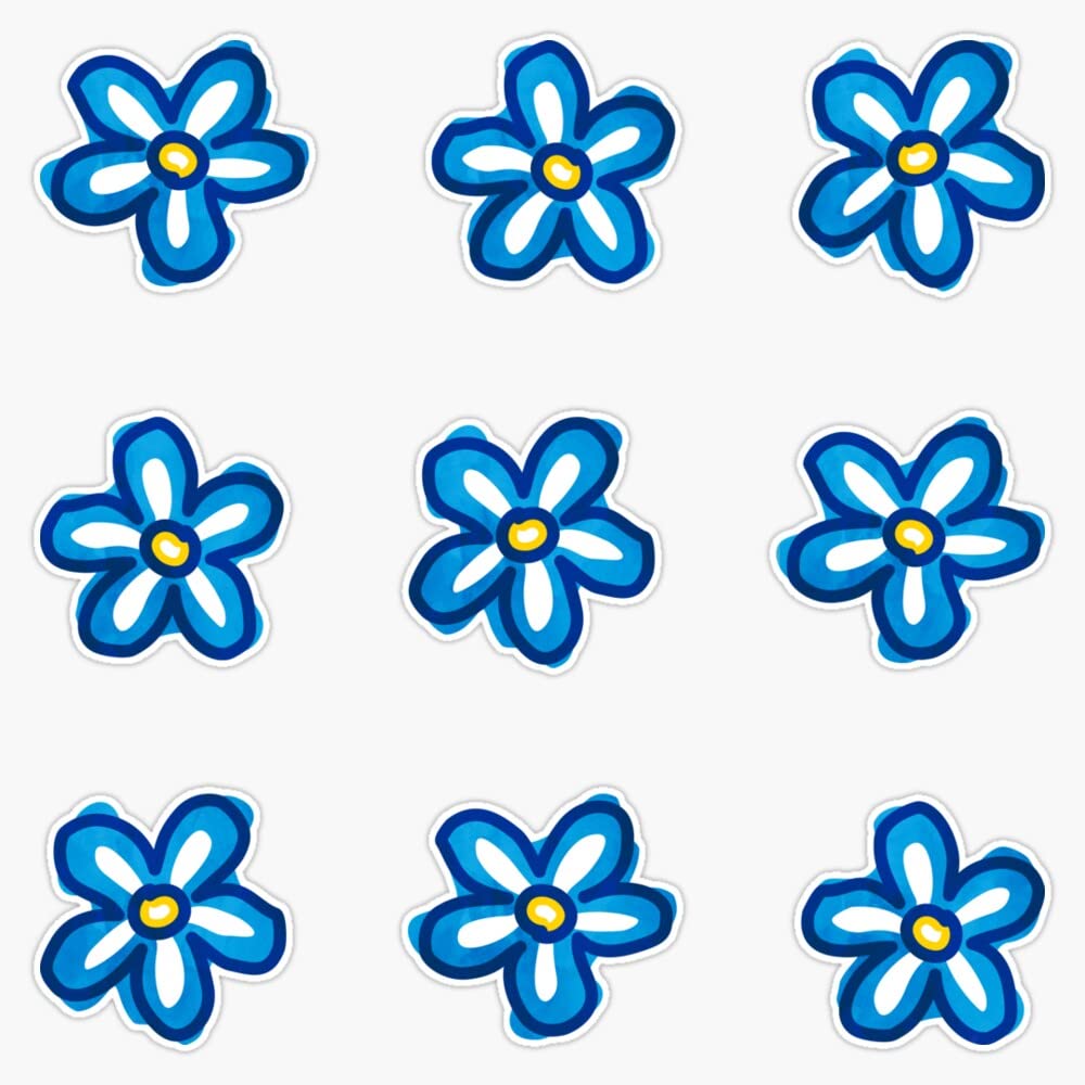 Magnet Blue Watercolor Flowers (9 Multi Pack) Magnetic Reusable Vinyl Sticker Decal 5"