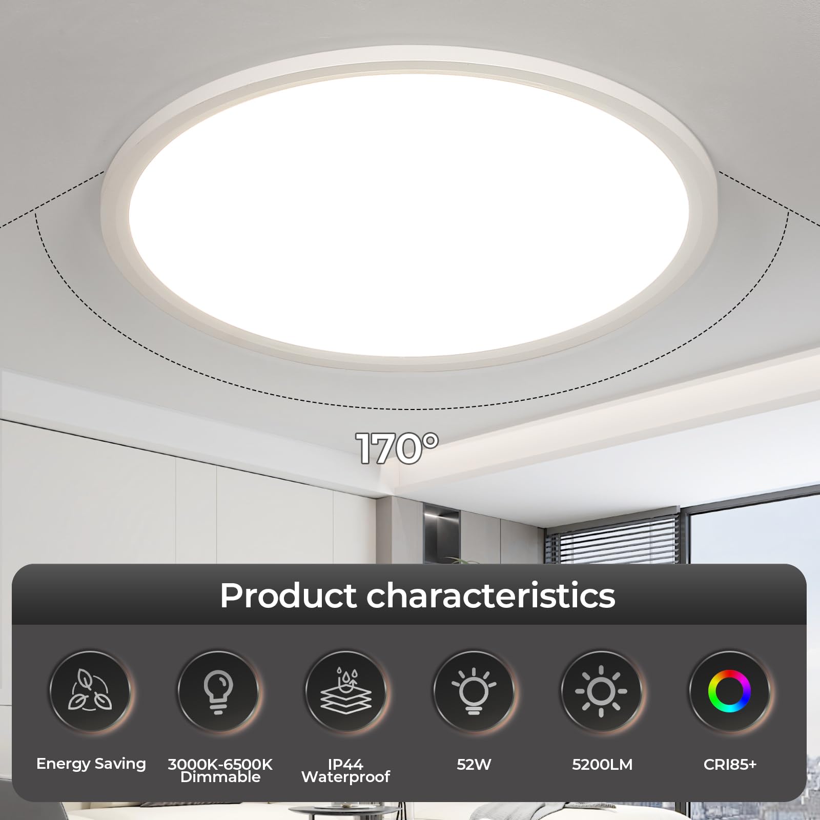 EASY EAGLE Plafoniera LED Soffitto Dimmerabile con Telecomando, 50CM 52W | Bianco 3000K-6500K Lampada Soffitto Rotondo, Lampadario LED Moderna per Soggiorno, Camera da letto, Cucina, Bagno, Ufficio