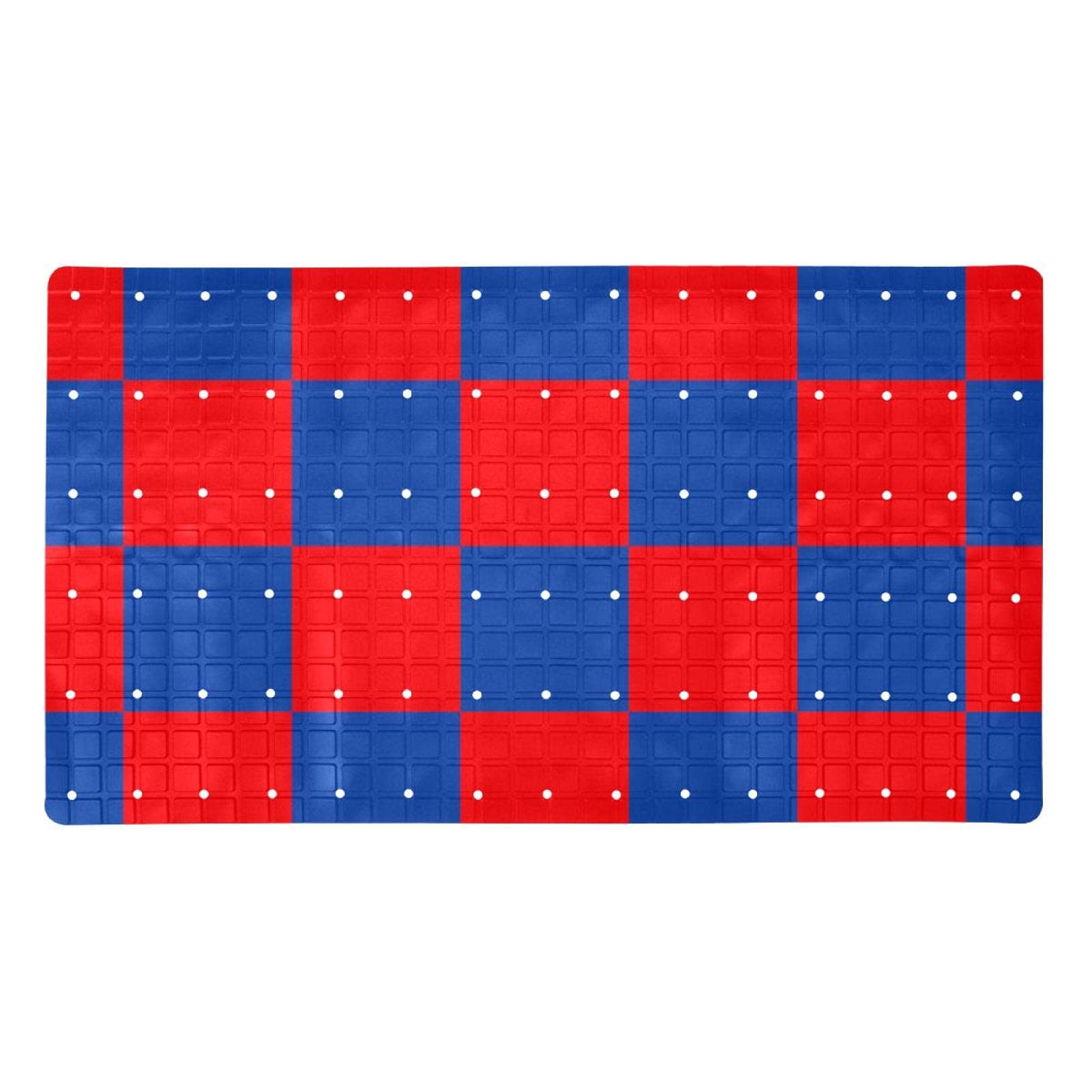 Tapis de bain antidérapant PVC rouge et bleu à damier sécurisé pour la douche