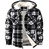 SCODI – Chaqueta tipo camisa de franela de vellón para hombre, con forro sherpa, chaqueta a cuadros, abrigo con cremallera completa, sudadera con capucha para invierno
