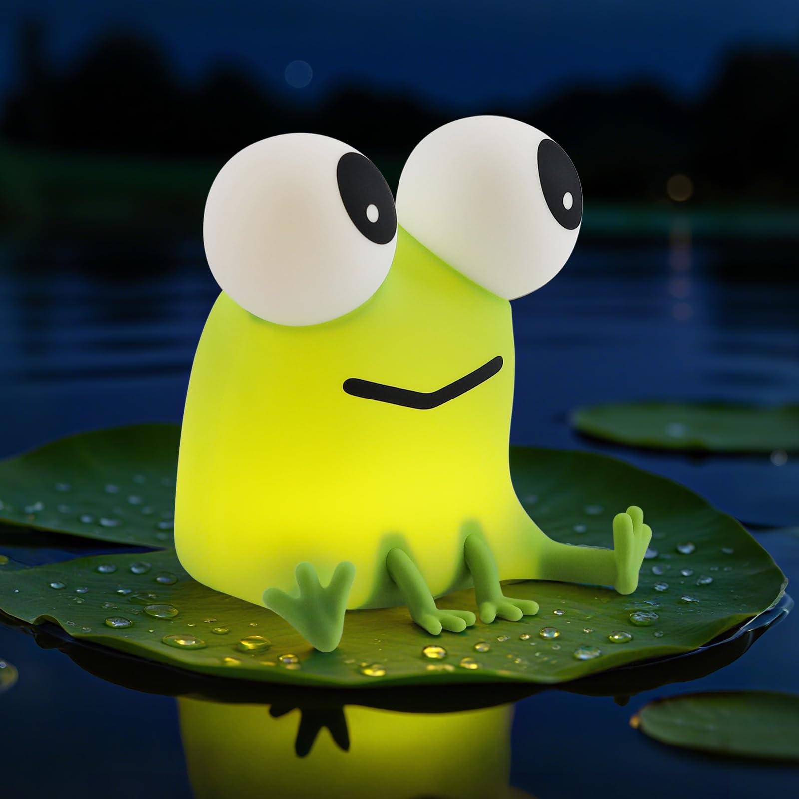 Rechargeable Frog Night Light, Soft Silicone Nursery Lamp with Timer, Cute Squishy LED Bedside Light, Kawaii Room Decor & Gift for Kids, Boys, and Girls (Green)