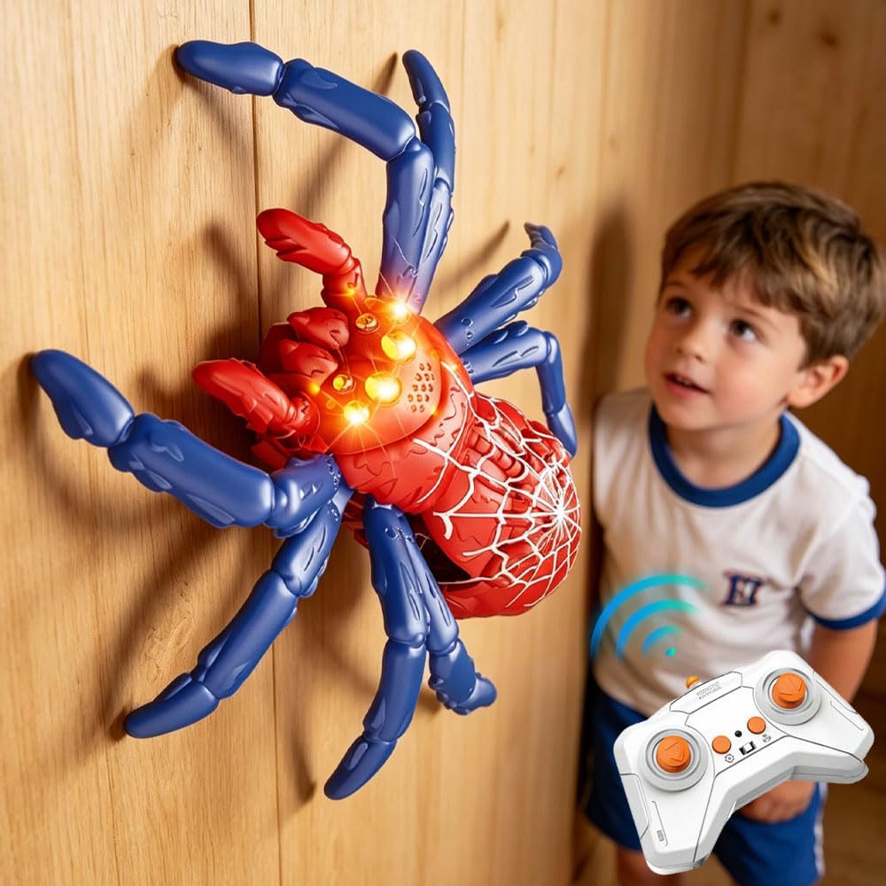 Zogxyc Wall Climbing Spider Toys with LED Glowing Eyes, 360°Rotation
