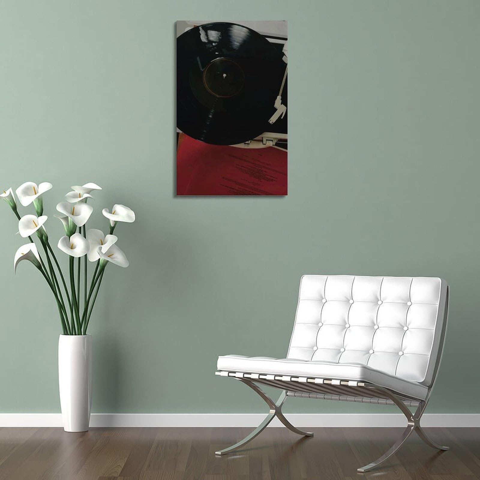 Gramofon z czarną płytą winylową i czerwonym rękawem sztuka ścienna, prosta muzyka retro dekoracja do domu i salonu plakat dekoracyjny obraz płótno plakaty ścienne i obraz artystyczny nadruk