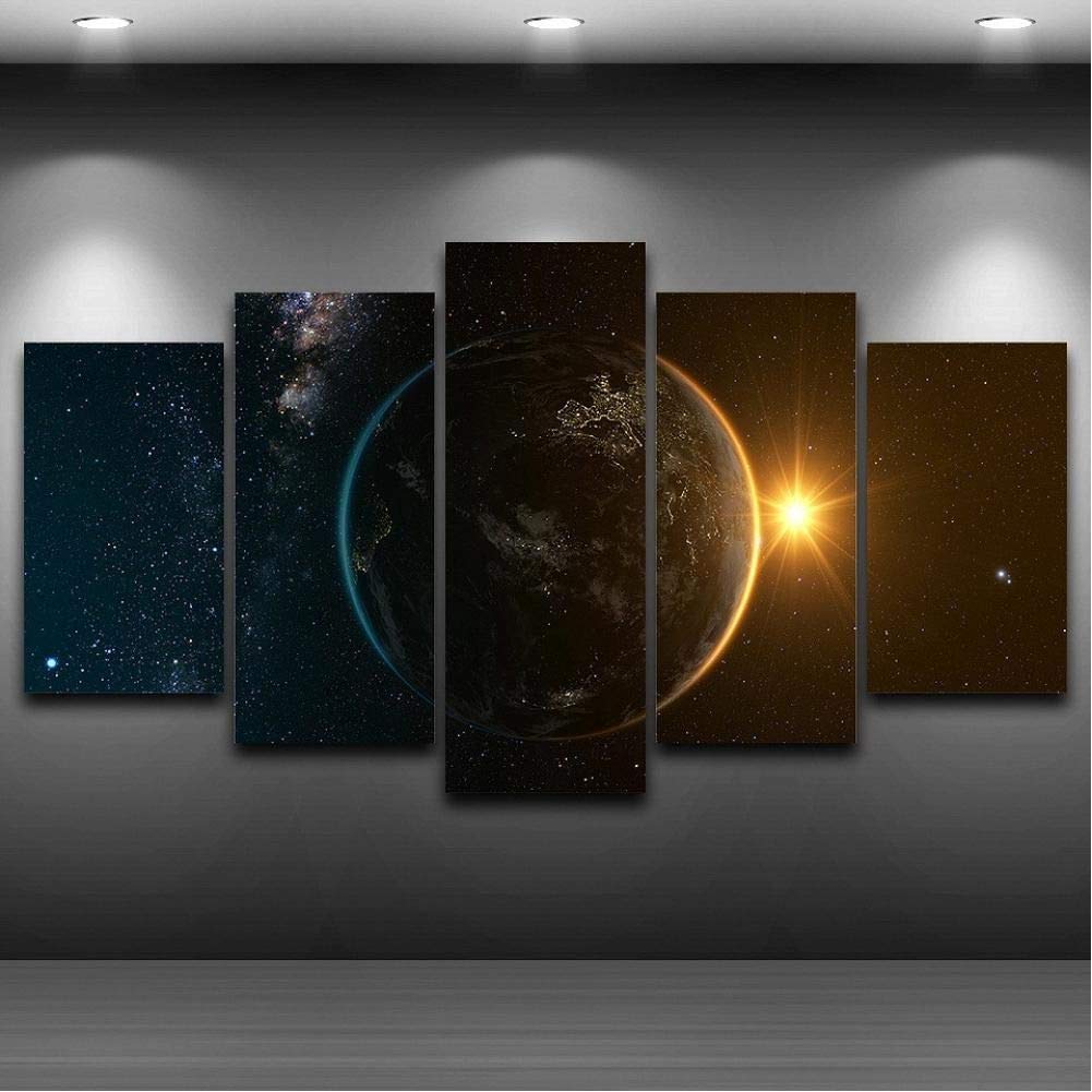 YYJHMK Earth Sky Stars Planet Canvas Oil Painting Wall Art Pictures Poster For Living Room Decor