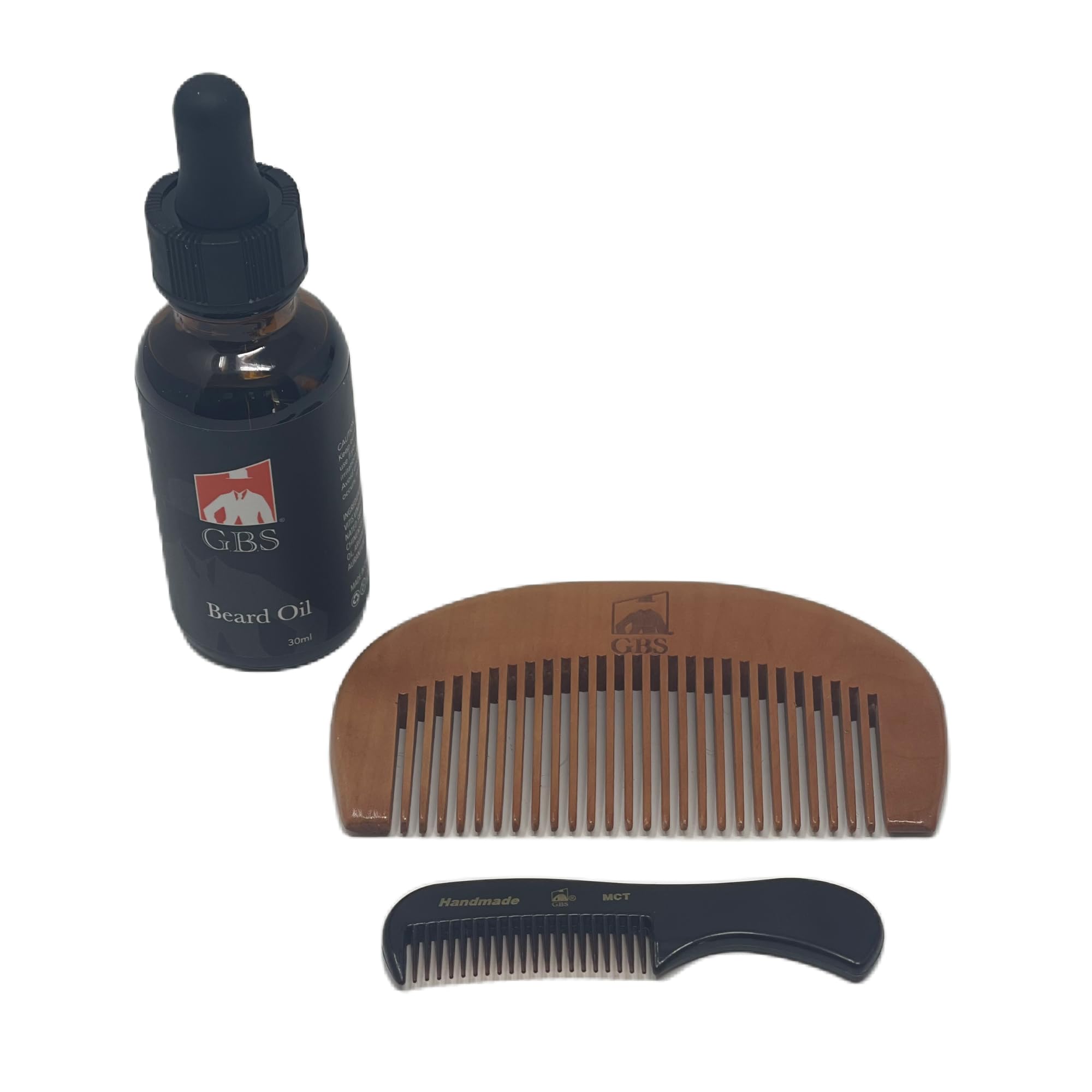 G.B.S Men's Grooming Set - Wood Beard Comb, Tortoise Beard and Mustache Comb 3 3/8in and 30ml Citrus Scented Beard Oil