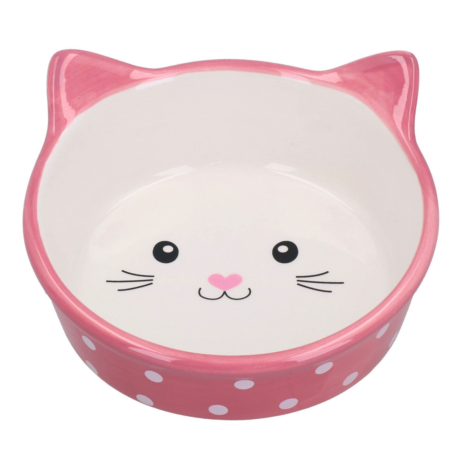 AB Tools Pink Polka Cat Face Bowl Cat Kittens Small Food Water Bowl 15cm/300ml