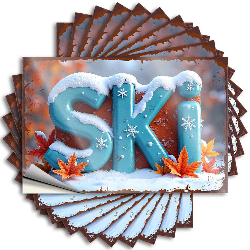 Fzfn Men's Colour Room Stuff, Sticker Funny Helmet Quote Stickers, Girly No Residue Decals For Luggage | Mom Party Favor Custom Snowy Adventure: Skiing Through Autumn Leaves(8X12cm)