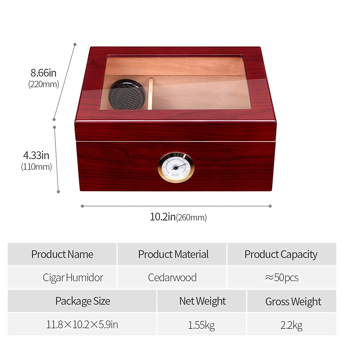 CIGARLOONG Cigar Humidor Holds 4060 Cigars with Hygrometer and