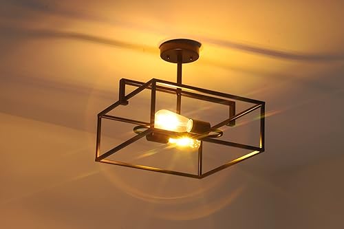 Miniatura 9 de Chloe Lighting Nolan Farmhouse - Colgante cuadrado de techo semiempotrado con 2 unidades, color negro claro, 14.25 pulgadas de ancho