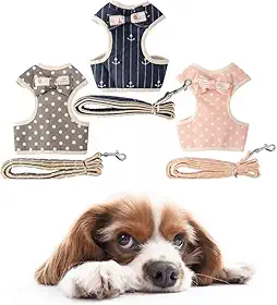 Coleira Peitoral para Cachorros e Guia Estampada Yorkshire Shih-Tzu (Cinza, M)