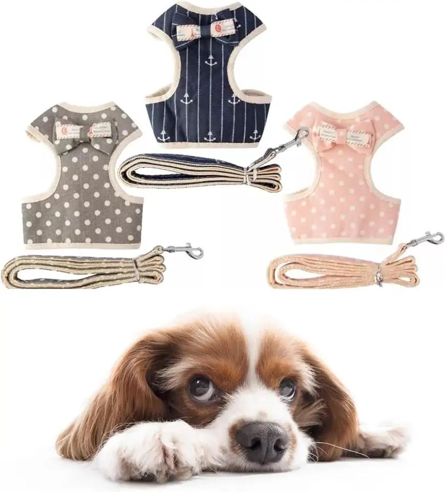 Coleira Peitoral para Cachorros e Guia Estampada Yorkshire Shih-Tzu (Cinza, M)