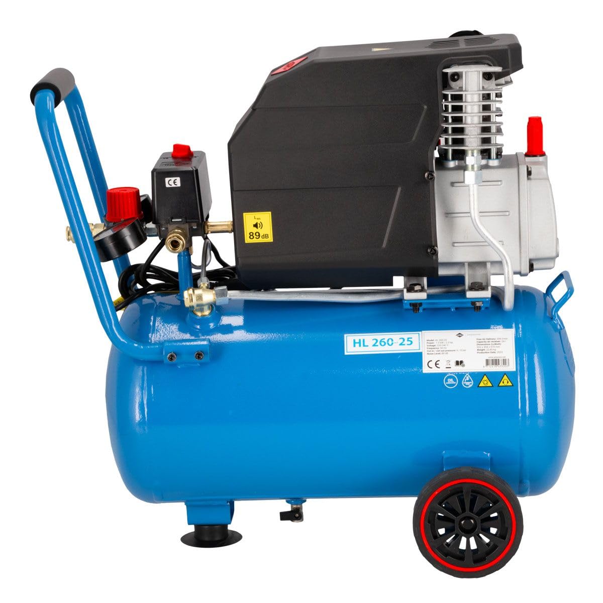 AIRPRESS - Compresor HL 260-25 8 bar 2 CV/1.5 kW 206 l/min 24 l - Compresor aire con ruedas - Compresor de aire 24 litros para usuarios doméstico, talleres y aficionados