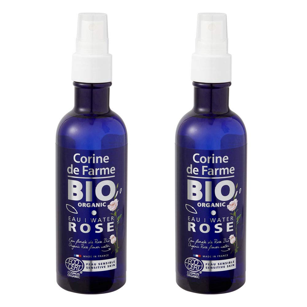 Corine de Farme | Bio-Rosenwasser | ECOCERT Cosmos Organic | feuchtigkeitsspendende Pflege | Anti-Rötungen für empfindliche Haut | Entworfen, hergestellt und verpackt in Frankreich, 2 x 200 ml