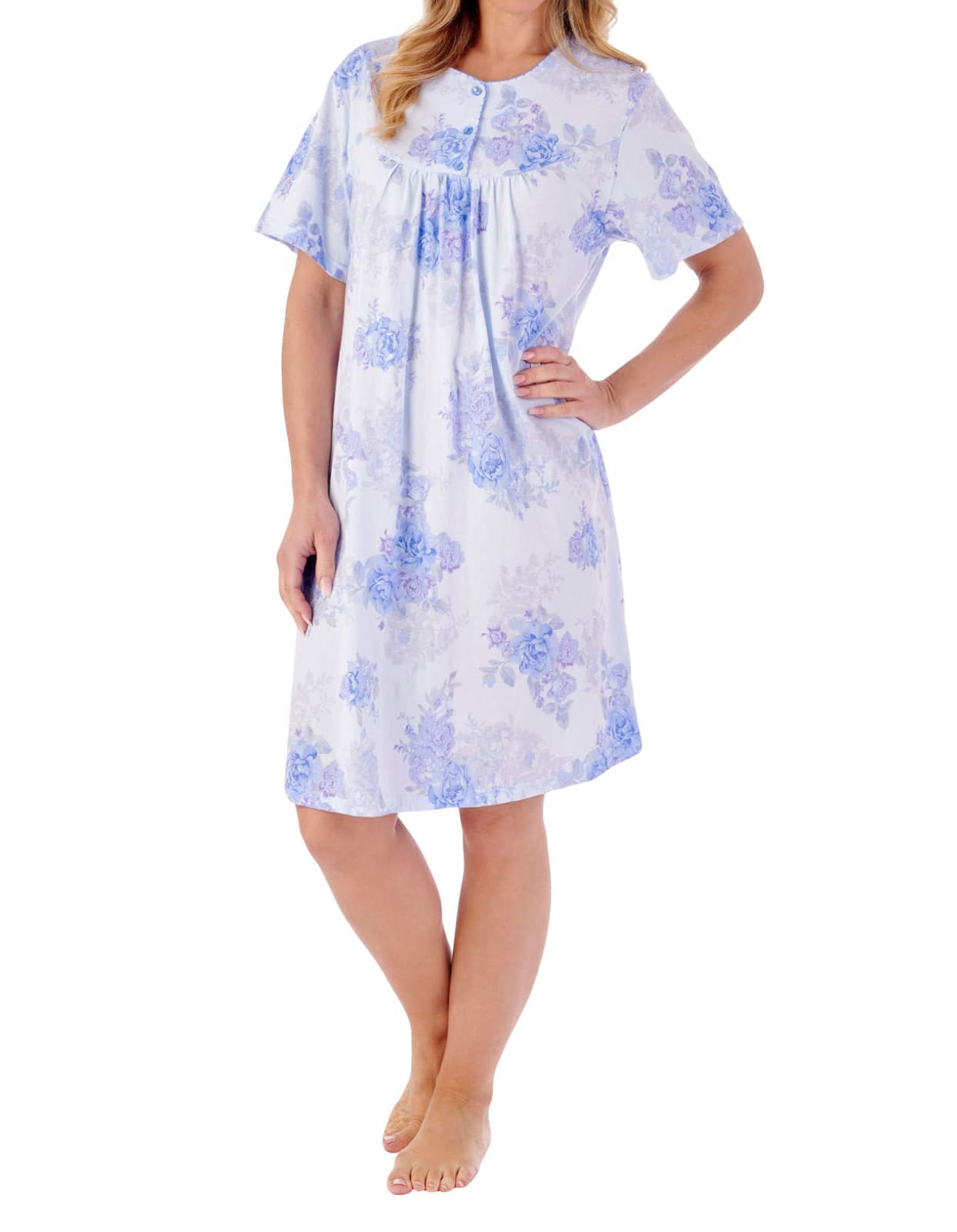 Slenderella Floral Print Nightdress - Blue UK 10/12 Blue