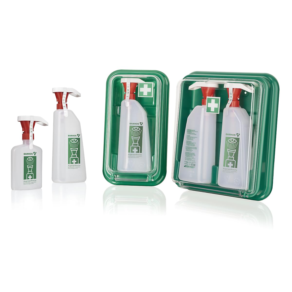 Augenspülflaschen Set Barikos: Wandbehälter inkl. 1x Augenspülflasche gefüllt - Augenspülung - Augendusche Erste-Hilfe Set