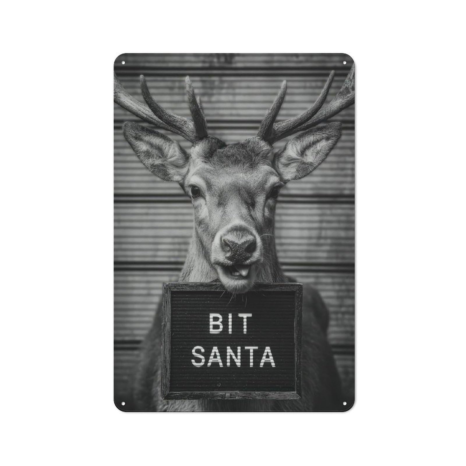 Bit Santa Deer Mugshot Industrial-style Tin Sign 30x20cm for Café Or Home Bar, for Cooler-month Interiors with Industrial Character