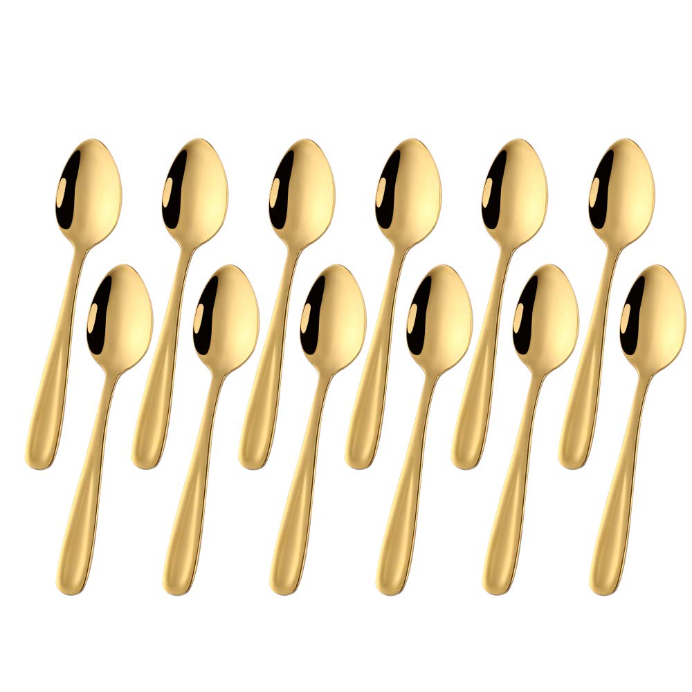 12 Pieces Demitasse Espresso Spoons, Baikai Mini Coffee Spoon,18/10 Stainless Steel Teaspoons Set of 12, 5.5 Inch (Gold)