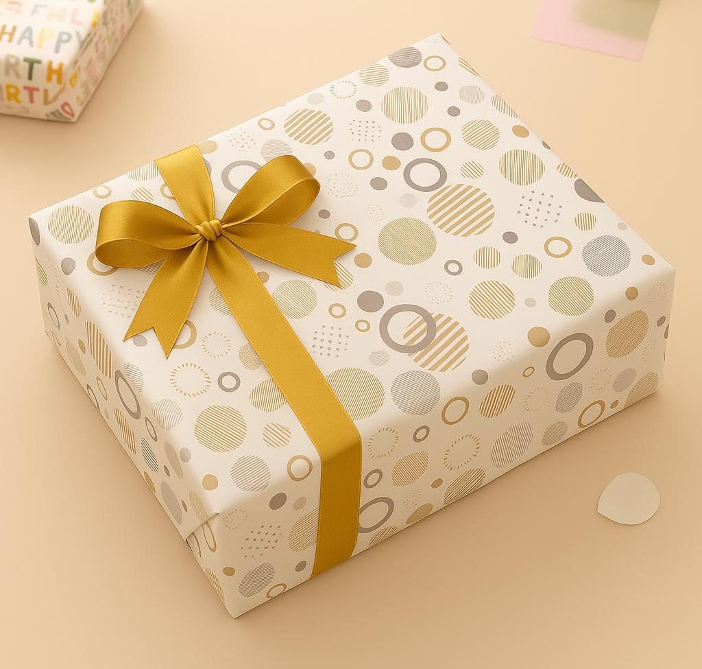 WYOG Gift Wrapping Sheets | Wrapping Paper for Gift Packing | (10 Sheets, 10 Ribbons & 10 Name Tags) | For Gifting Occasions | Gift Wrapper Sheets | Cream |Pack of 30-image-24