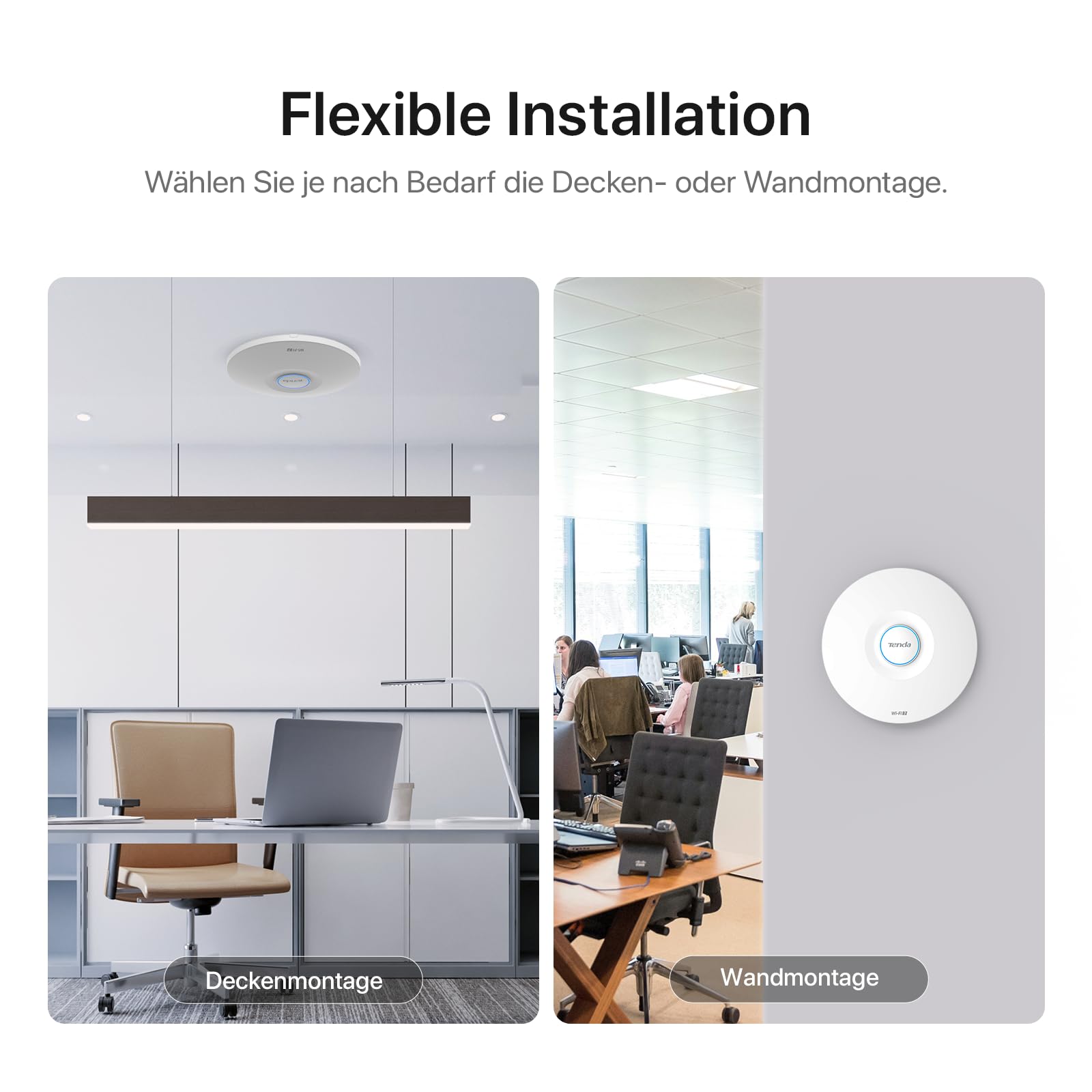 Tenda i36 BE5010 WiFi 7 Access Point mit 2 Ports (1x 2.5G PoE+ Port & 1x Gigabit-Port, 802.11be Dualband, WPA3 Sicherheit, Mehrere SSIDs, App-/Cloud- oder Lokale Verwaltung, inkl. Netzteil)