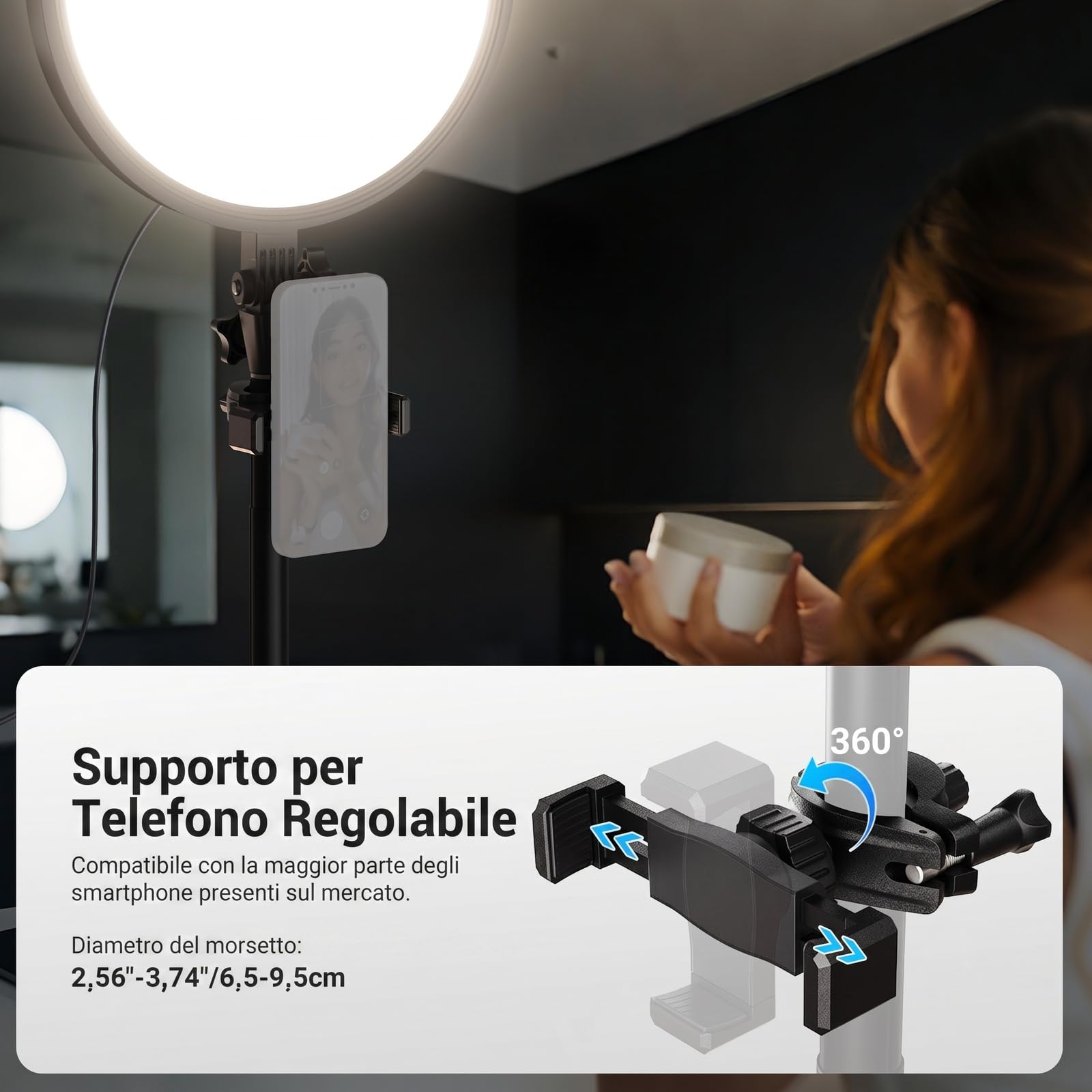 NEEWER BASICS Ring Light Grande da 13" 45W con Supporto 66", Luce Pannello LED a Schermo Intero 3000K-6500K CRI95+ con Porta Telefono/Telecomando per Video Selfie Streaming Trucco Studio Foto, BR45B