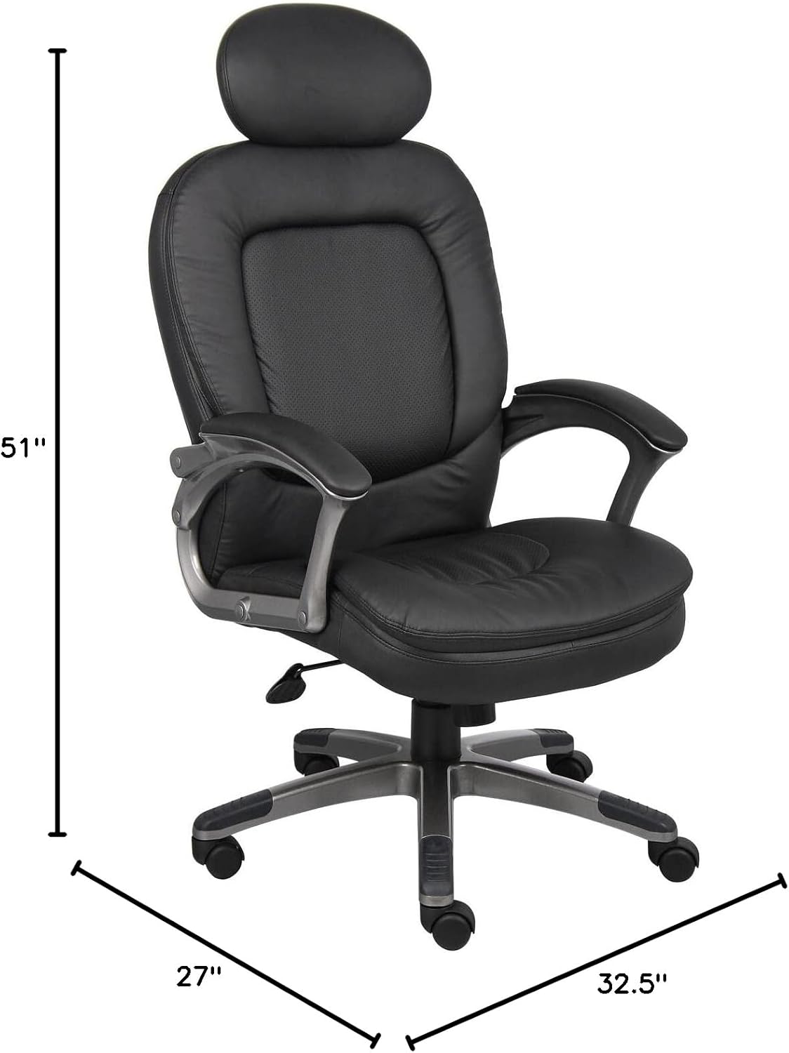 Pewter Finish High-Back Executive Leather Swivel Chair with Pillow Top