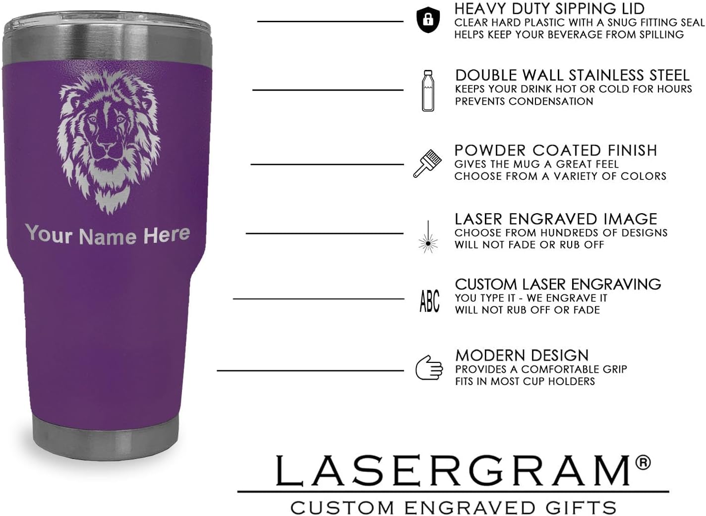 LaserGram 30oz Vacuum Insulated Tumbler Mug, Billiard Balls, Personalized Engraving Included (Dark Purple)