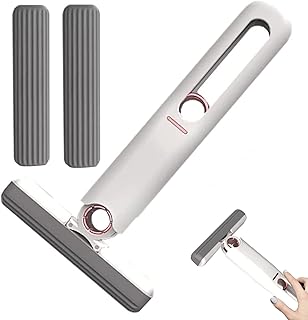 Portable Mini Mop,Self-Squeeze Mini Mop,Hand Free Squeeze Mop Self-Cleaning Mini Mop, Hand-Washable Desktop Cleaning Mini Mop for Bathroom Kitchens Tableware Desktop Glass (2 Head+1 Squeeze Handle)