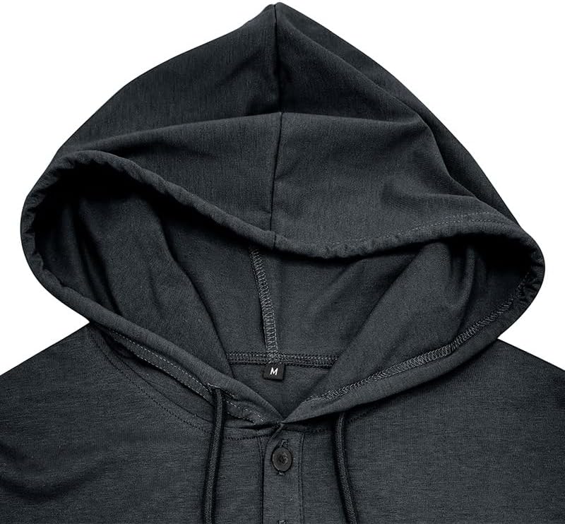 Men's Casual Short Sleeve Hoodie Pullover with Buttons and Drawstring Soft Muscle Fit Athletic Workout Top - Image 6